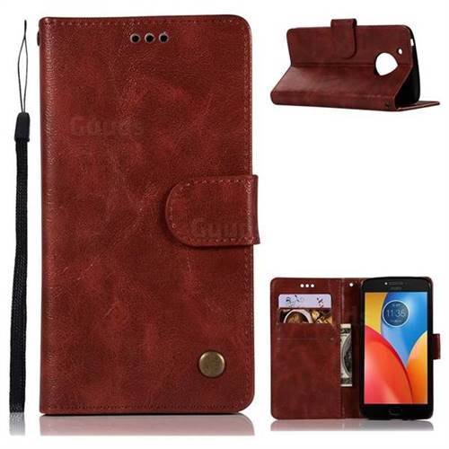 Luxury Retro Leather Wallet Case for Motorola Moto E4 (USA) - Wine Red