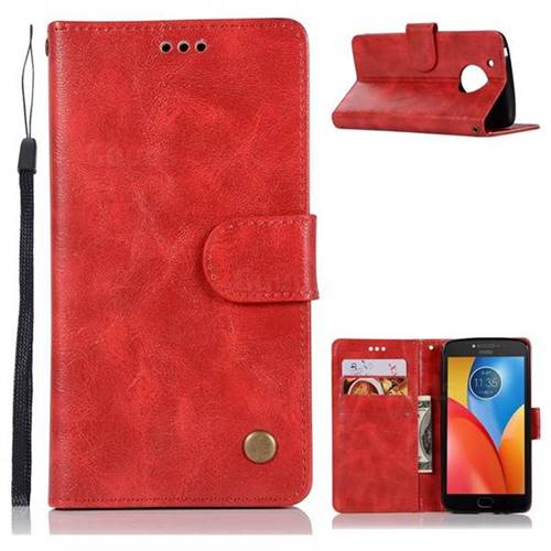 Luxury Retro Leather Wallet Case for Motorola Moto E4 (USA) - Red