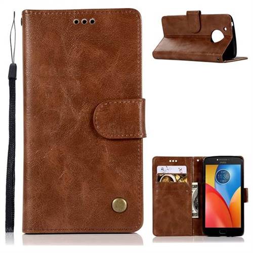 Luxury Retro Leather Wallet Case for Motorola Moto E4 (USA) - Brown