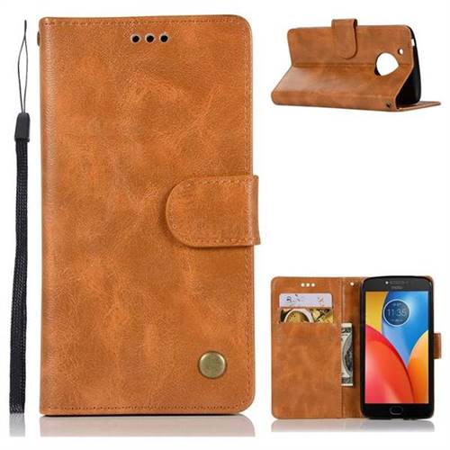 Luxury Retro Leather Wallet Case for Motorola Moto E4 (USA) - Golden