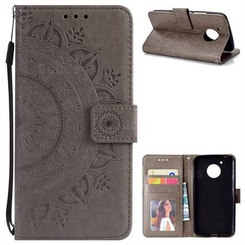 Intricate Embossing Datura Leather Wallet Case for Motorola Moto E4 (USA) - Gray