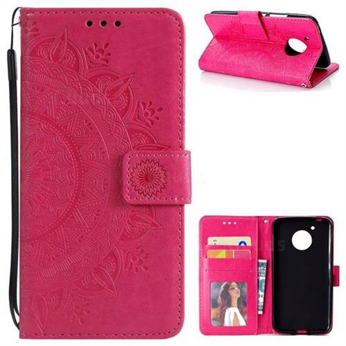 Intricate Embossing Datura Leather Wallet Case for Motorola Moto E4 (USA) - Rose Red