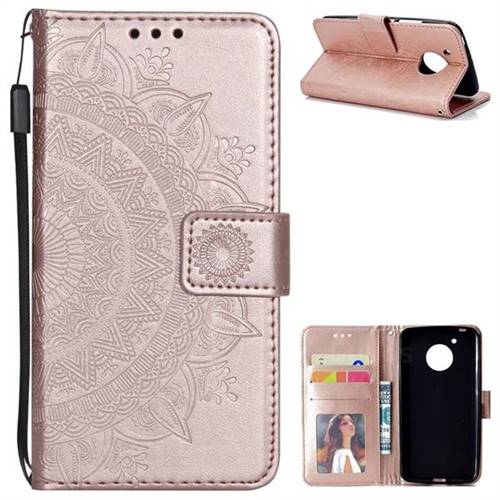 Intricate Embossing Datura Leather Wallet Case for Motorola Moto E4 (USA) - Rose Gold