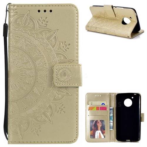Intricate Embossing Datura Leather Wallet Case for Motorola Moto E4 (USA) - Golden