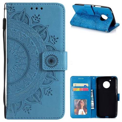 Intricate Embossing Datura Leather Wallet Case for Motorola Moto E4 (USA) - Blue