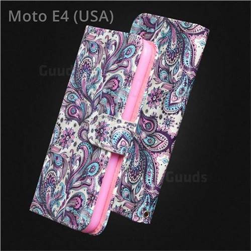 Swirl Flower 3D Painted Leather Wallet Case for Motorola Moto E4 (USA)