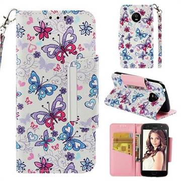 Colored Butterfly Big Metal Buckle PU Leather Wallet Phone Case for Motorola Moto E4 (USA)