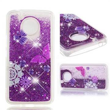 Purple Flower Butterfly Dynamic Liquid Glitter Quicksand Soft TPU Case for Motorola Moto E4 Plus (USA)