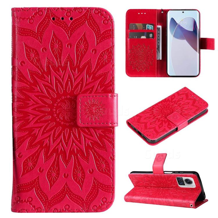 Embossing Sunflower Leather Wallet Case for Motorola Moto X30 Pro - Red