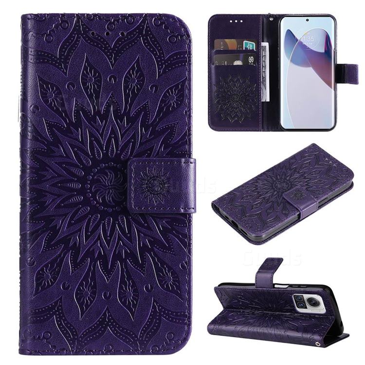 Embossing Sunflower Leather Wallet Case for Motorola Moto X30 Pro - Purple