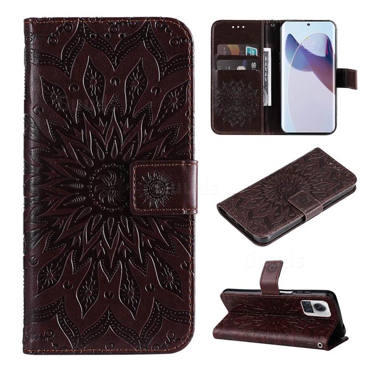 Embossing Sunflower Leather Wallet Case for Motorola Moto X30 Pro - Brown