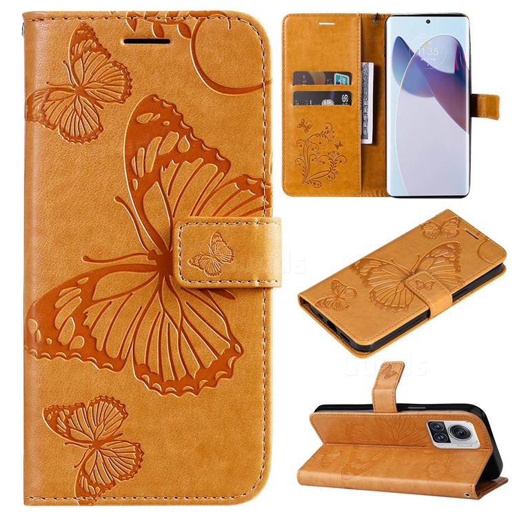 Embossing 3D Butterfly Leather Wallet Case for Motorola Moto X30 Pro - Yellow