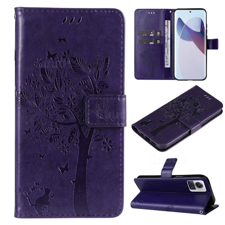 Embossing Butterfly Tree Leather Wallet Case for Motorola Moto X30 Pro - Purple