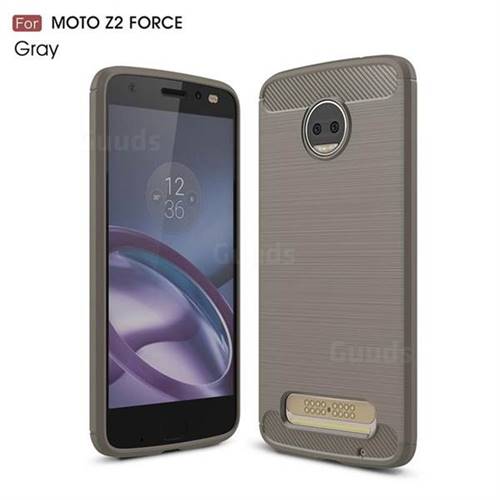 Luxury Carbon Fiber Brushed Wire Drawing Silicone TPU Back Cover for Motorola Moto Z2 Force (Gray)
