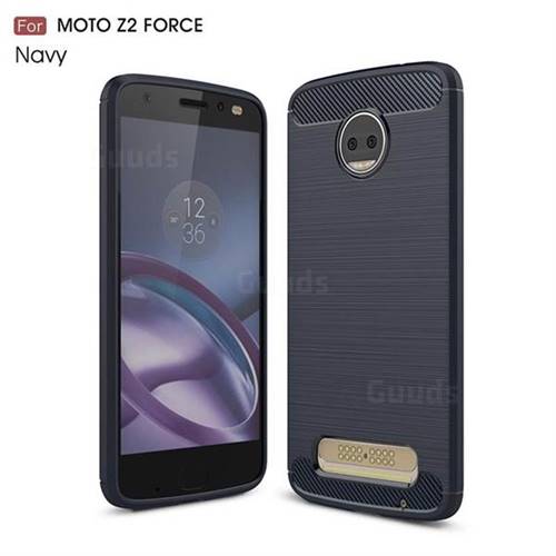Luxury Carbon Fiber Brushed Wire Drawing Silicone TPU Back Cover for Motorola Moto Z2 Force (Navy)
