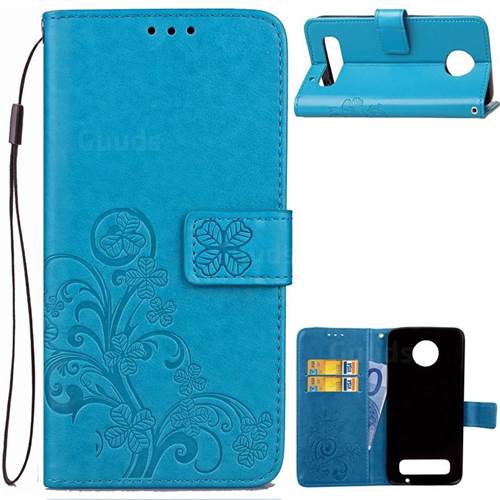 Embossing Imprint Four-Leaf Clover Leather Wallet Case for Motorola Moto Z Play - Blue