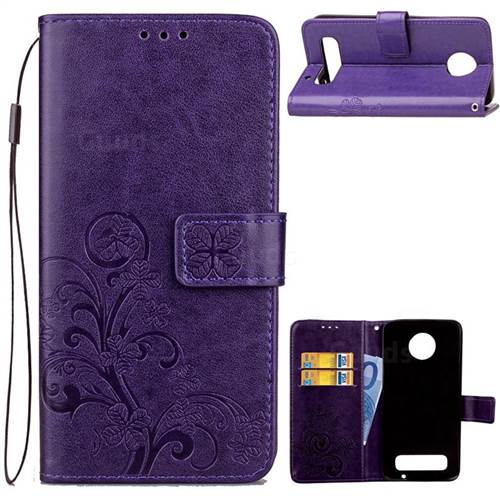Embossing Imprint Four-Leaf Clover Leather Wallet Case for Motorola Moto Z Play - Purple