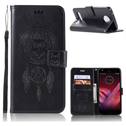 Intricate Embossing Owl Campanula Leather Wallet Case for Motorola Moto Z Play - Black