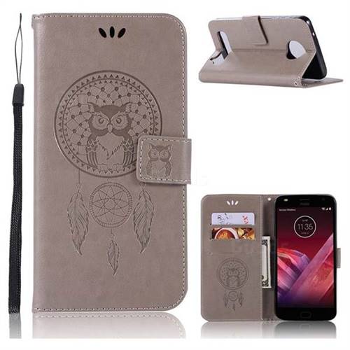 Intricate Embossing Owl Campanula Leather Wallet Case for Motorola Moto Z Play - Grey