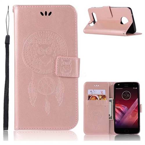 Intricate Embossing Owl Campanula Leather Wallet Case for Motorola Moto Z Play - Rose Gold