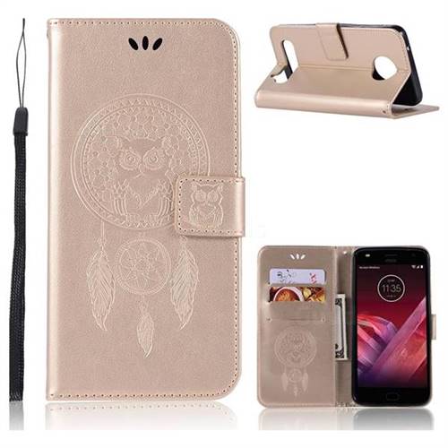 Intricate Embossing Owl Campanula Leather Wallet Case for Motorola Moto Z Play - Champagne
