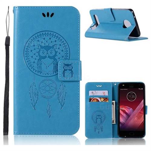 Intricate Embossing Owl Campanula Leather Wallet Case for Motorola Moto Z Play - Blue