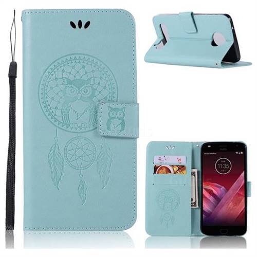 Intricate Embossing Owl Campanula Leather Wallet Case for Motorola Moto Z Play - Green