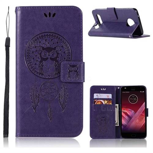 Intricate Embossing Owl Campanula Leather Wallet Case for Motorola Moto Z Play - Purple