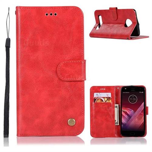 Luxury Retro Leather Wallet Case for Motorola Moto Z Play - Red