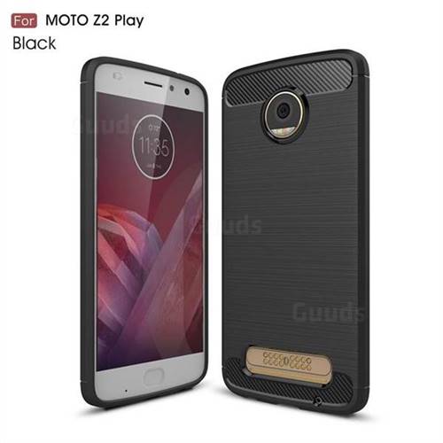 Luxury Carbon Fiber Brushed Wire Drawing Silicone TPU Back Cover for Motorola Moto Z2 Play - Black