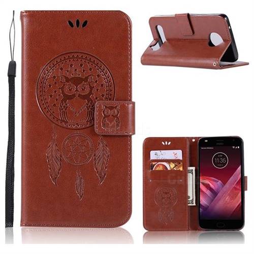 Intricate Embossing Owl Campanula Leather Wallet Case for Motorola Moto Z2 Play - Brown