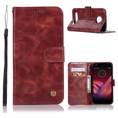 Luxury Retro Leather Wallet Case for Motorola Moto Z2 Play - Wine Red