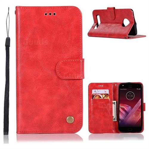 Luxury Retro Leather Wallet Case for Motorola Moto Z2 Play - Red