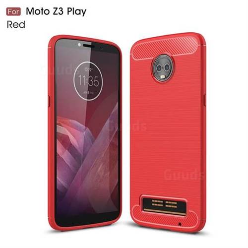 Luxury Carbon Fiber Brushed Wire Drawing Silicone TPU Back Cover for Motorola Moto Z3 Play - Red