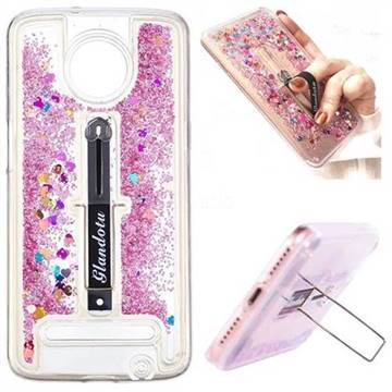 Concealed Ring Holder Stand Glitter Quicksand Dynamic Liquid Phone Case for Motorola Moto Z3 Play - Rose