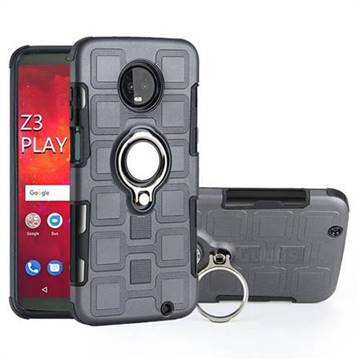 Ice Cube Shockproof PC + Silicon Invisible Ring Holder Phone Case for Motorola Moto Z3 Play - Gray