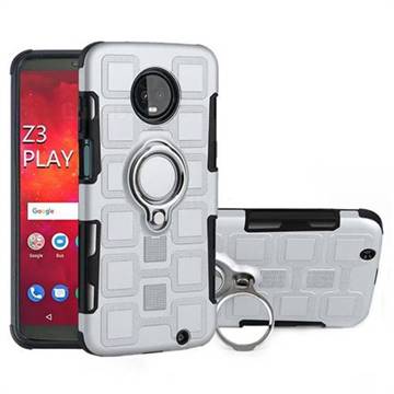 Ice Cube Shockproof PC + Silicon Invisible Ring Holder Phone Case for Motorola Moto Z3 Play - Silver