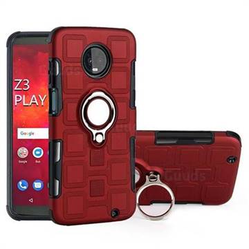 Ice Cube Shockproof PC + Silicon Invisible Ring Holder Phone Case for Motorola Moto Z3 Play - Red