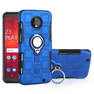 Ice Cube Shockproof PC + Silicon Invisible Ring Holder Phone Case for Motorola Moto Z3 Play - Dark Blue