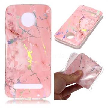 Powder Pink Marble Pattern Bright Color Laser Soft TPU Case for Motorola Moto Z3 Play