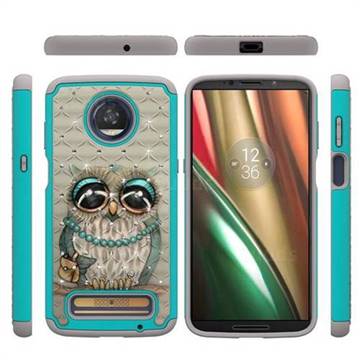 Sweet Gray Owl Studded Rhinestone Bling Diamond Shock Absorbing Hybrid Defender Rugged Phone Case Cover for Motorola Moto Z3 Play