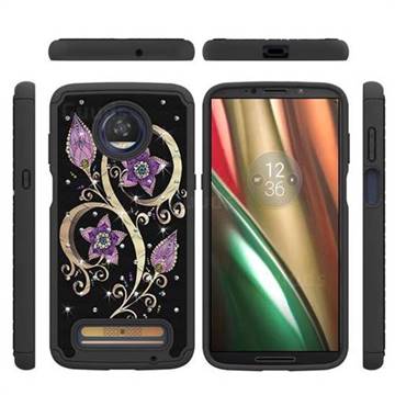 Peacock Flower Studded Rhinestone Bling Diamond Shock Absorbing Hybrid Defender Rugged Phone Case Cover for Motorola Moto Z3 Play