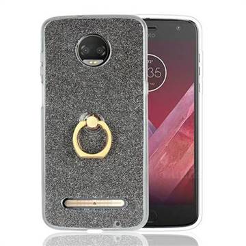 Luxury Soft TPU Glitter Back Ring Cover with 360 Rotate Finger Holder Buckle for Motorola Moto Z3 Play - Black