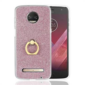 Luxury Soft TPU Glitter Back Ring Cover with 360 Rotate Finger Holder Buckle for Motorola Moto Z3 Play - Pink