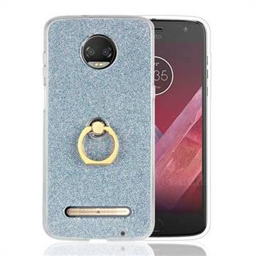 Luxury Soft TPU Glitter Back Ring Cover with 360 Rotate Finger Holder Buckle for Motorola Moto Z3 Play - Blue
