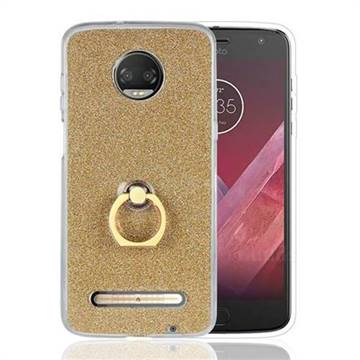 Luxury Soft TPU Glitter Back Ring Cover with 360 Rotate Finger Holder Buckle for Motorola Moto Z3 Play - Golden