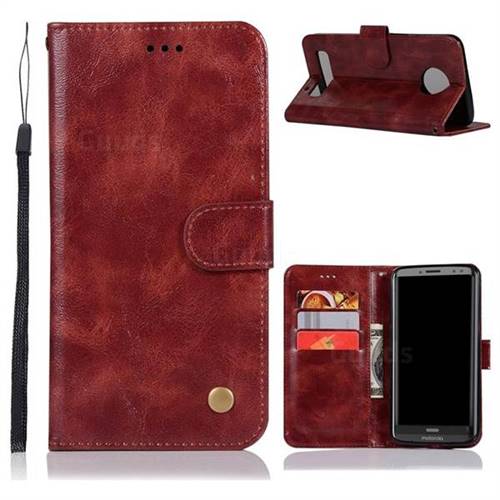 Luxury Retro Leather Wallet Case for Motorola Moto Z3 Play - Wine Red