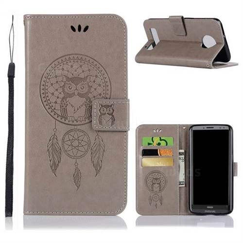 Intricate Embossing Owl Campanula Leather Wallet Case for Motorola Moto Z3 Play - Grey