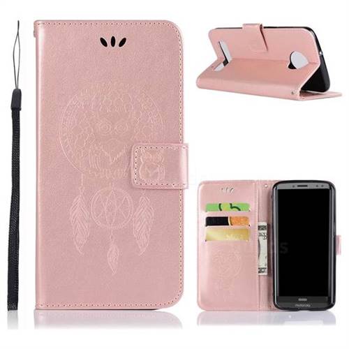 Intricate Embossing Owl Campanula Leather Wallet Case for Motorola Moto Z3 Play - Rose Gold