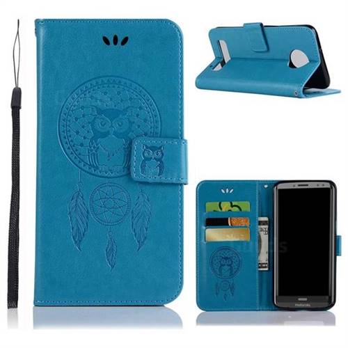 Intricate Embossing Owl Campanula Leather Wallet Case for Motorola Moto Z3 Play - Blue